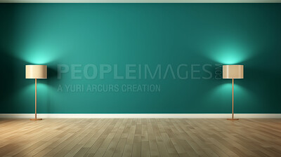 Interior empty room 3D render. With teal painted wall, modern house or living room mockup