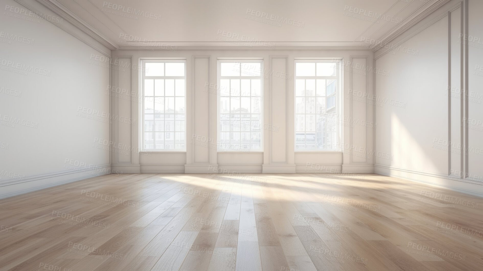 Buy stock photo Interior empty room 3D render. With window in modern house or living room mockup area