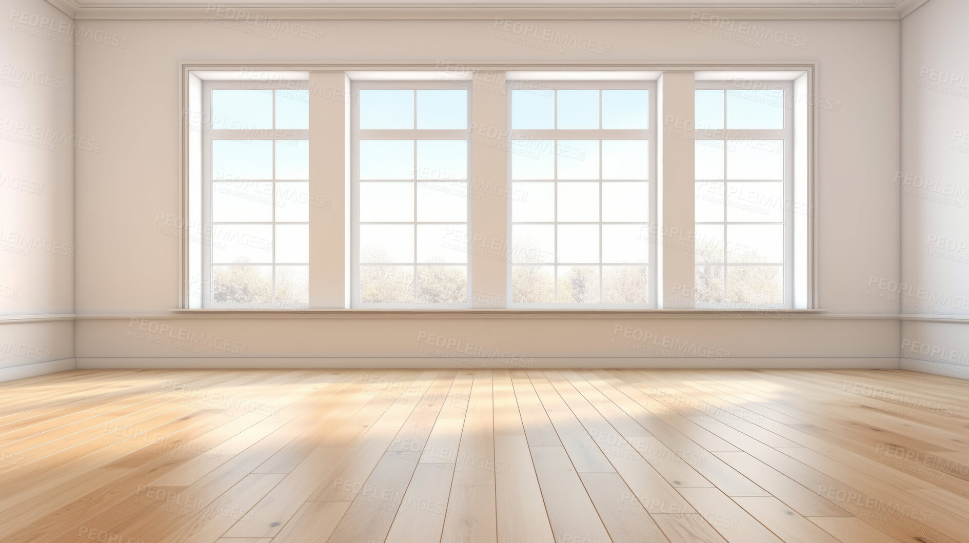 Buy stock photo Interior empty room 3D render. With window in modern house or living room mockup area