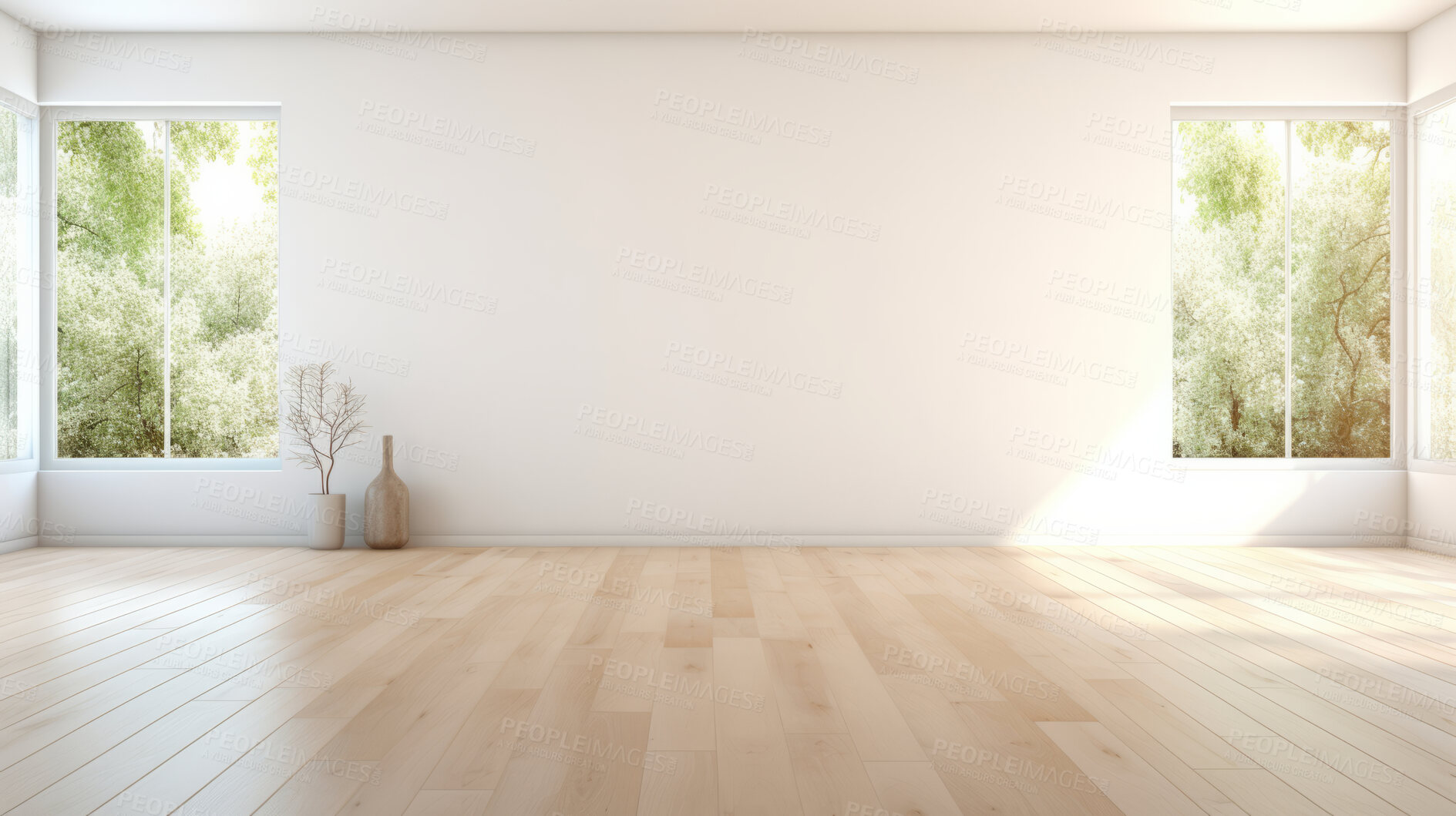 Buy stock photo Interior empty room 3D render. With window in modern house or living room mockup area