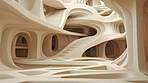 Abstract architecture design background, intricate futuristic concrete interior 3d render