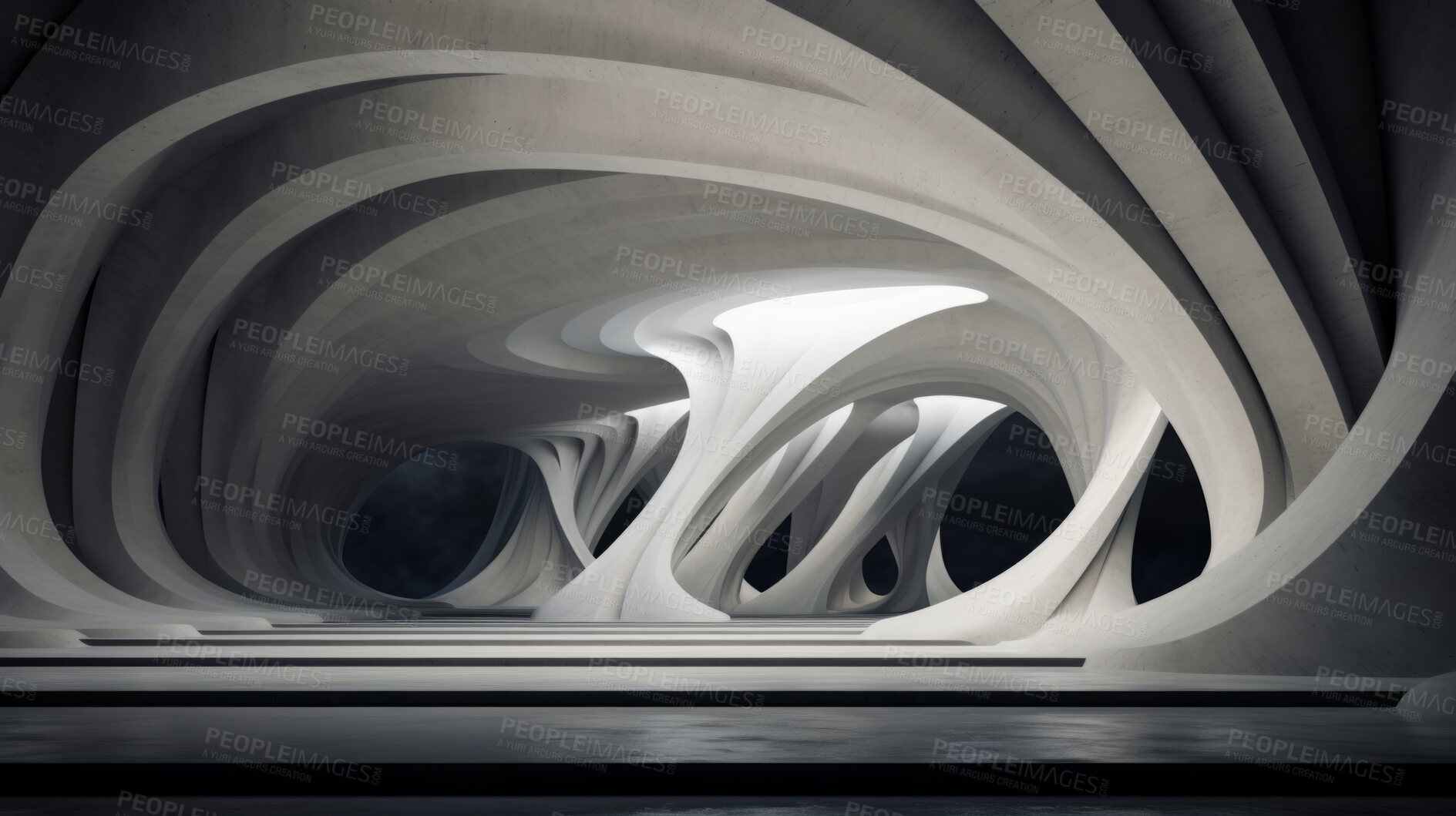 Buy stock photo Abstract architecture design background, intricate futuristic concrete interior 3d render