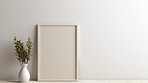 Canvas mockup against white wall. Empty canvas on table top for your design.