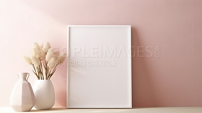 Canvas mockup against pink wall. Empty canvas on table top for your design.