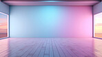 Minimal abstract empty interior background. Colourful neon lights.