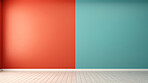 Minimal abstract empty interior background. Colourful walls, wooden floor.