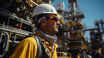 Portrait of a man,oil rig worker. Engineer in industrial plant.