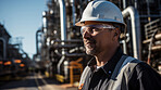 Portrait of a man,oil rig worker. Engineer in industrial plant.