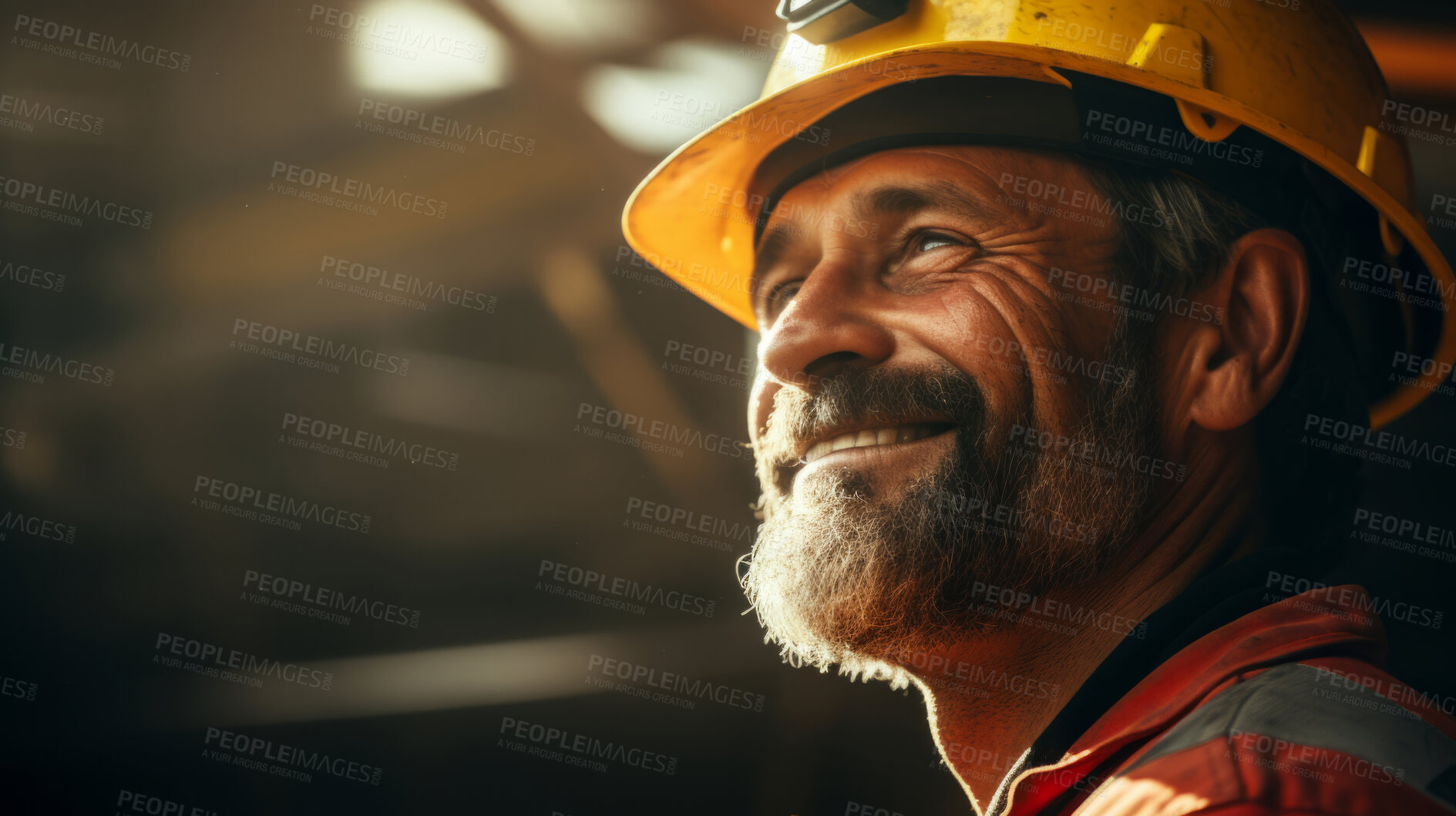 Buy stock photo Portrait of a man, happy oil rig worker in industrial plant.