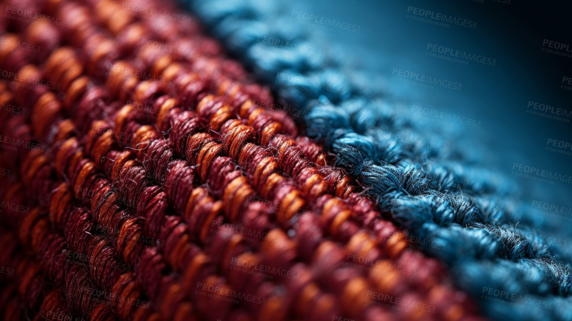 Buy stock photo Close-up of red and blue texture fabric cloth textile background