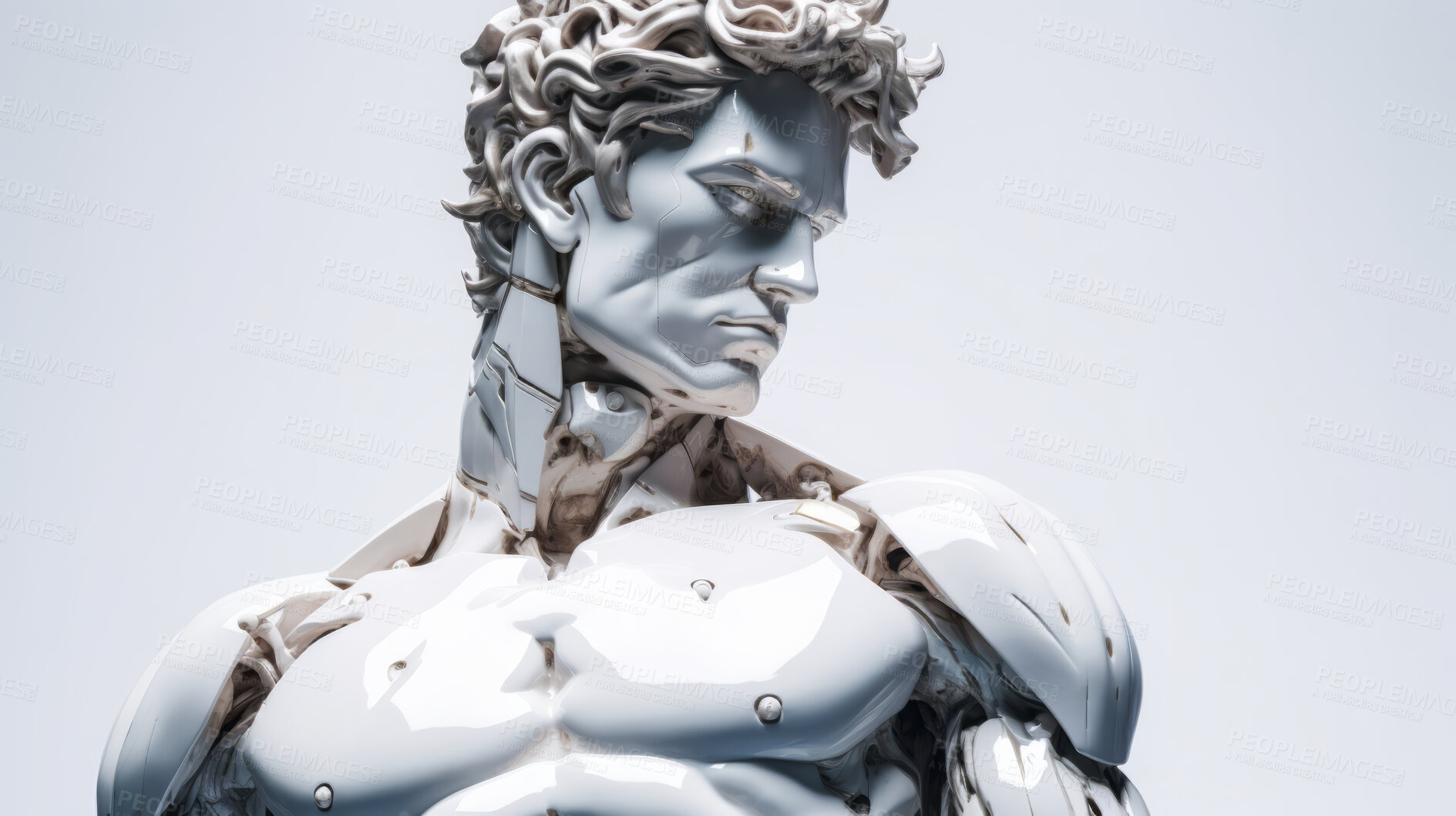 Buy stock photo Futuristic cyborg or robot Sculpture or statue of David on a white background
