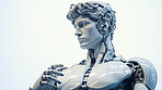 Futuristic cyborg or robot Sculpture or statue of David on a white background