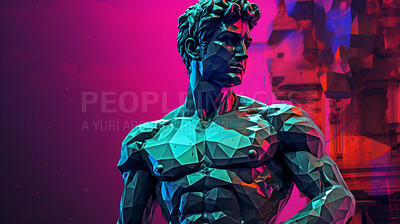 Futuristic cyberpunk Sculpture or statue of David on a pink and dark background