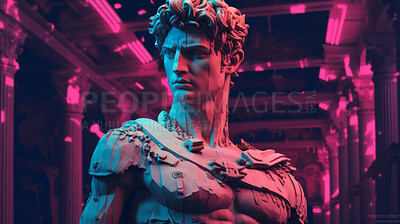 Futuristic cyberpunk Sculpture or statue of David on a pink and dark background