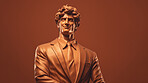 Smiling Sculpture or statue of David wearing a business suit on a brown background