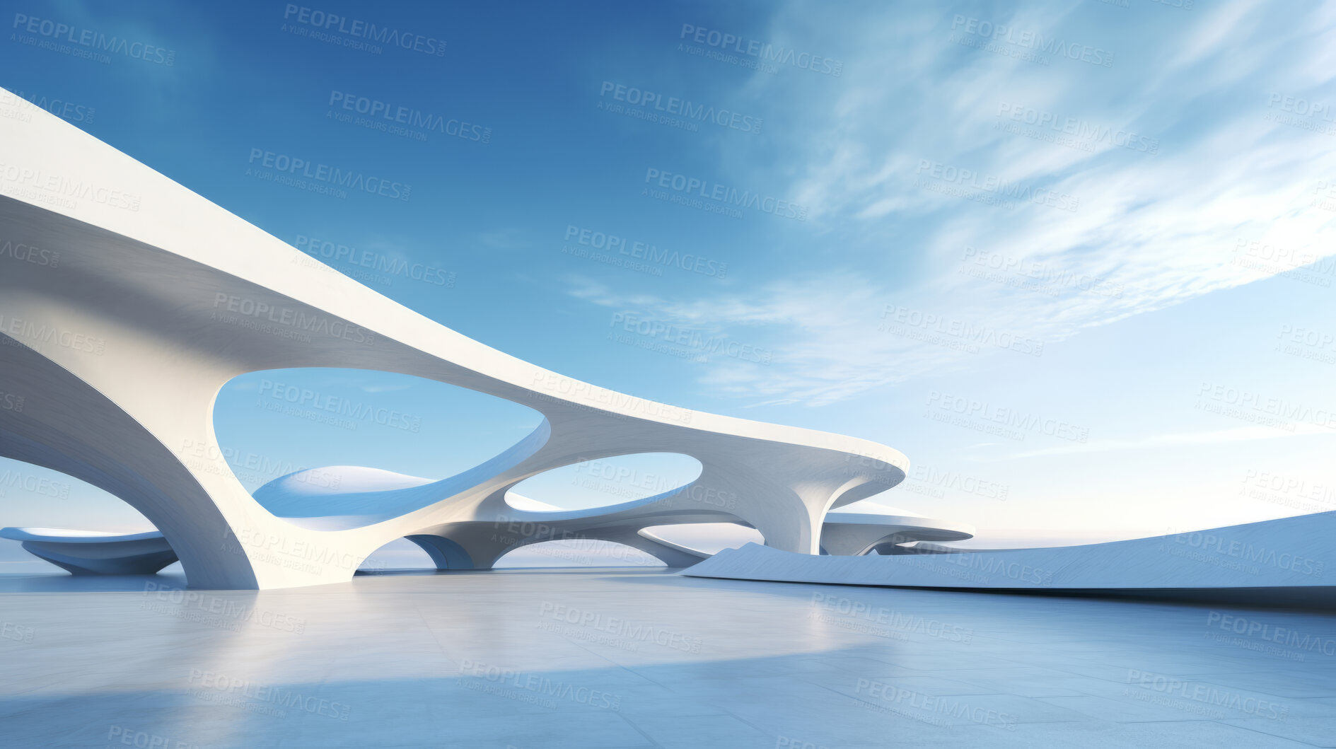 Buy stock photo Render of futuristic architecture design detail with blue sky in background for showroom