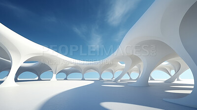 Render of futuristic architecture design detail with blue sky in background for showroom
