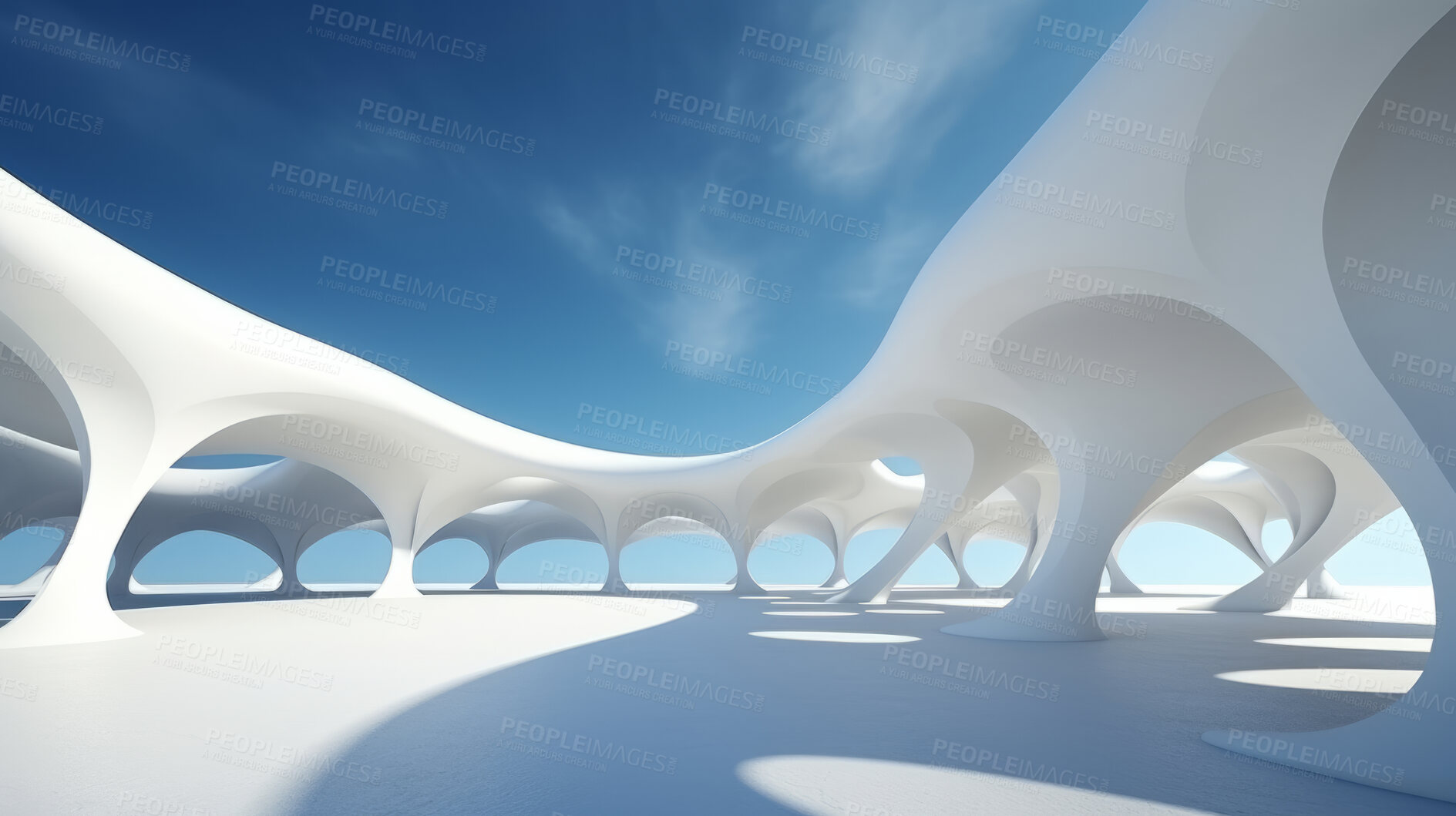 Buy stock photo Render of futuristic architecture design detail with blue sky in background for showroom