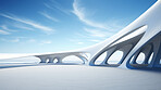 Render of futuristic architecture design detail with blue sky in background for showroom