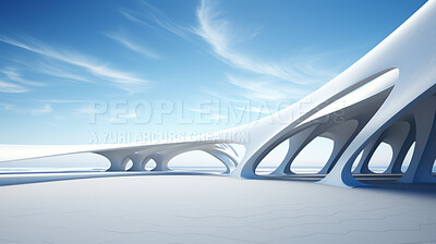 Buy stock photo Render of futuristic architecture design detail with blue sky in background for showroom