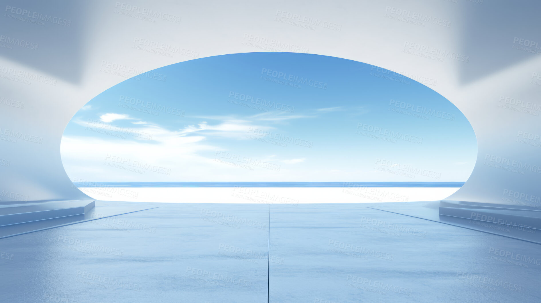 Buy stock photo Render of futuristic architecture design detail with blue sky in background for showroom