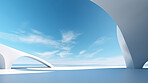 Render of futuristic architecture design detail with blue sky in background for showroom