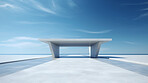 Render of futuristic architecture design detail with blue sky in background for showroom