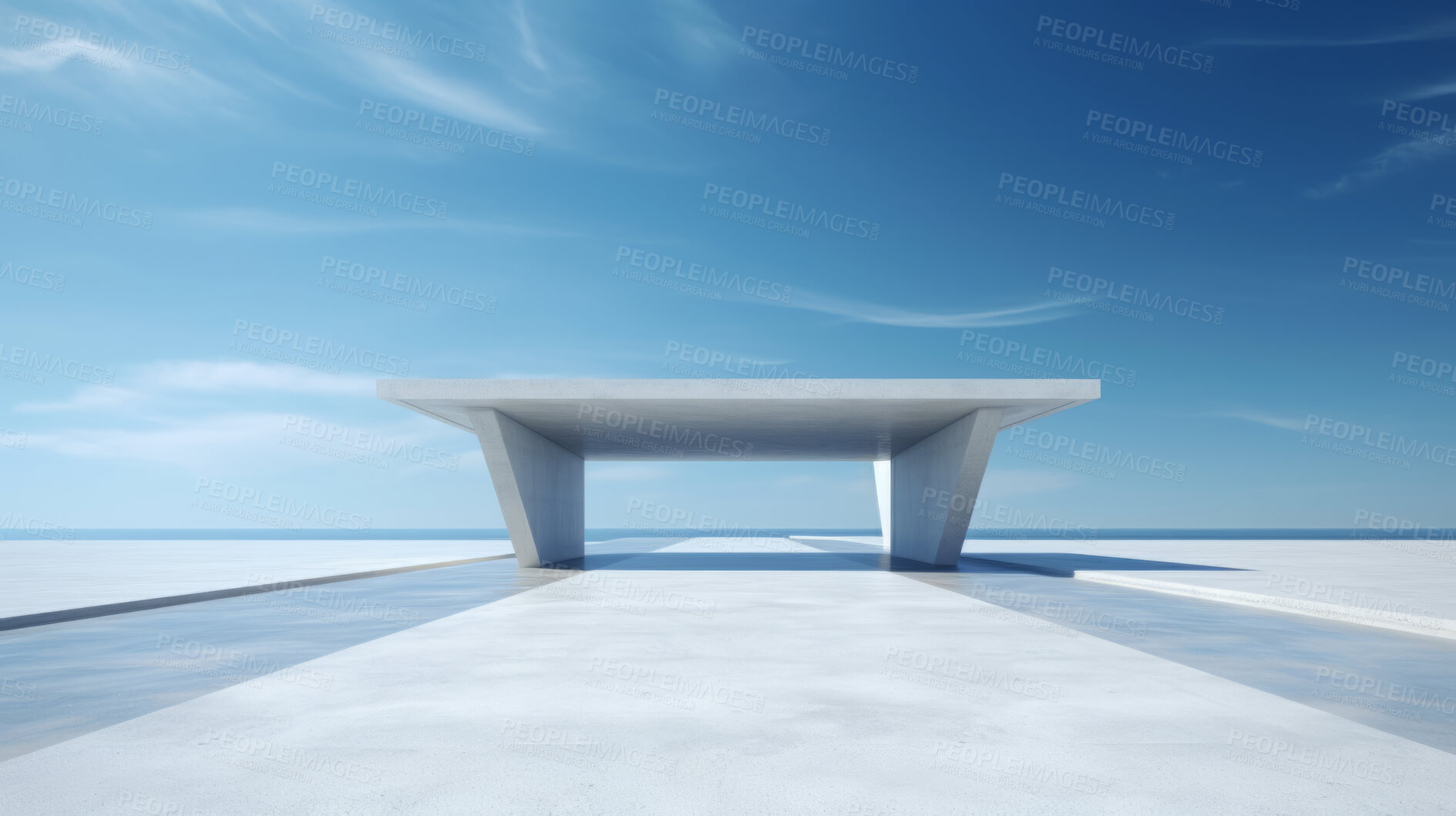 Buy stock photo Render of futuristic architecture design detail with blue sky in background for showroom