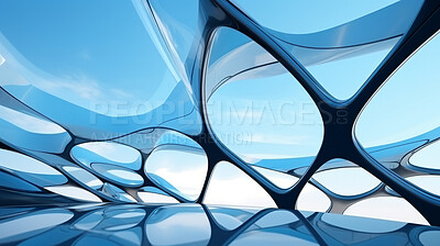 Buy stock photo Render of futuristic architecture design detail with blue sky in background