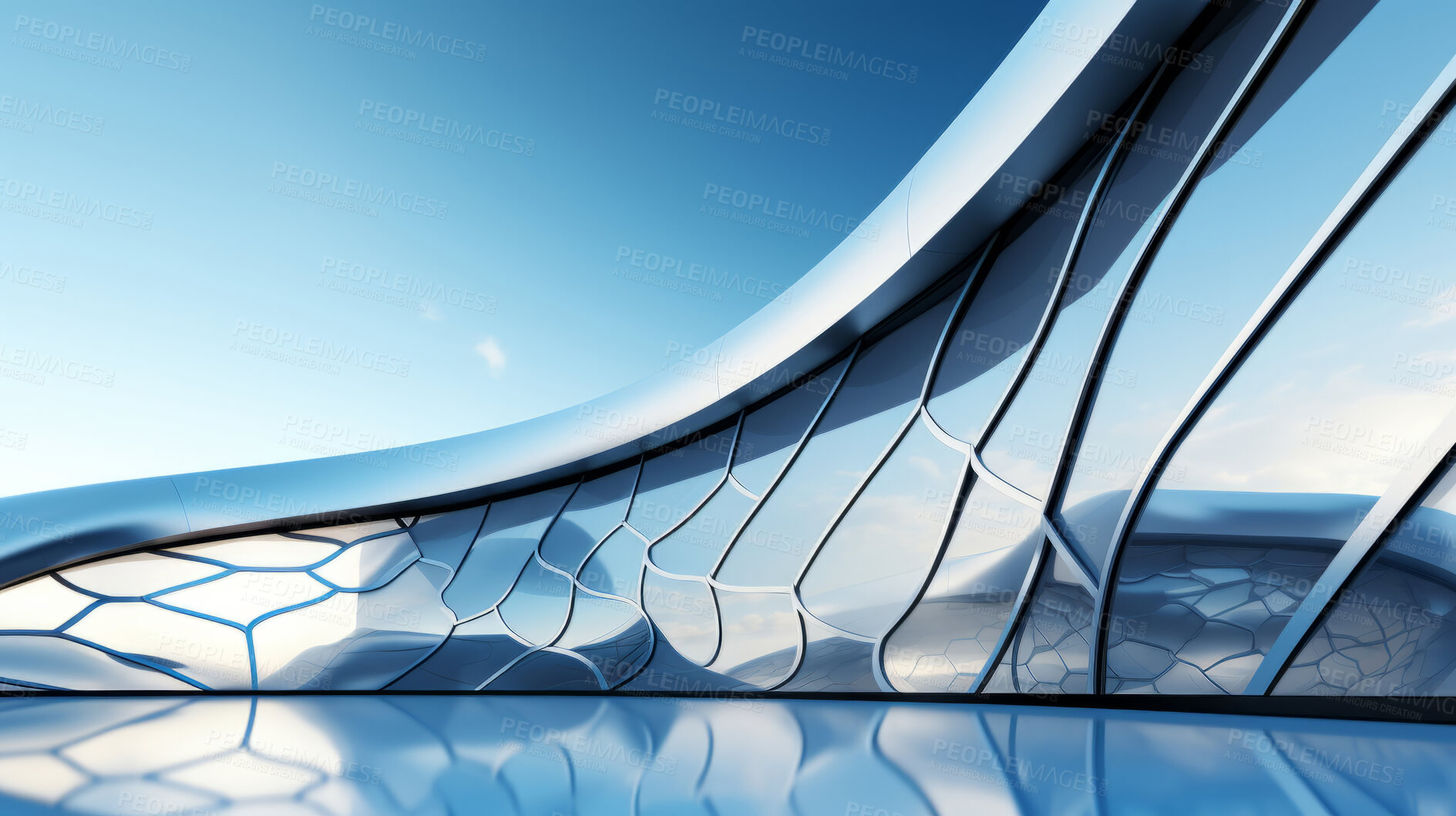 Buy stock photo Render of futuristic architecture design detail with blue sky in background