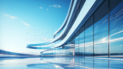 Render of futuristic architecture design detail with blue sky in background
