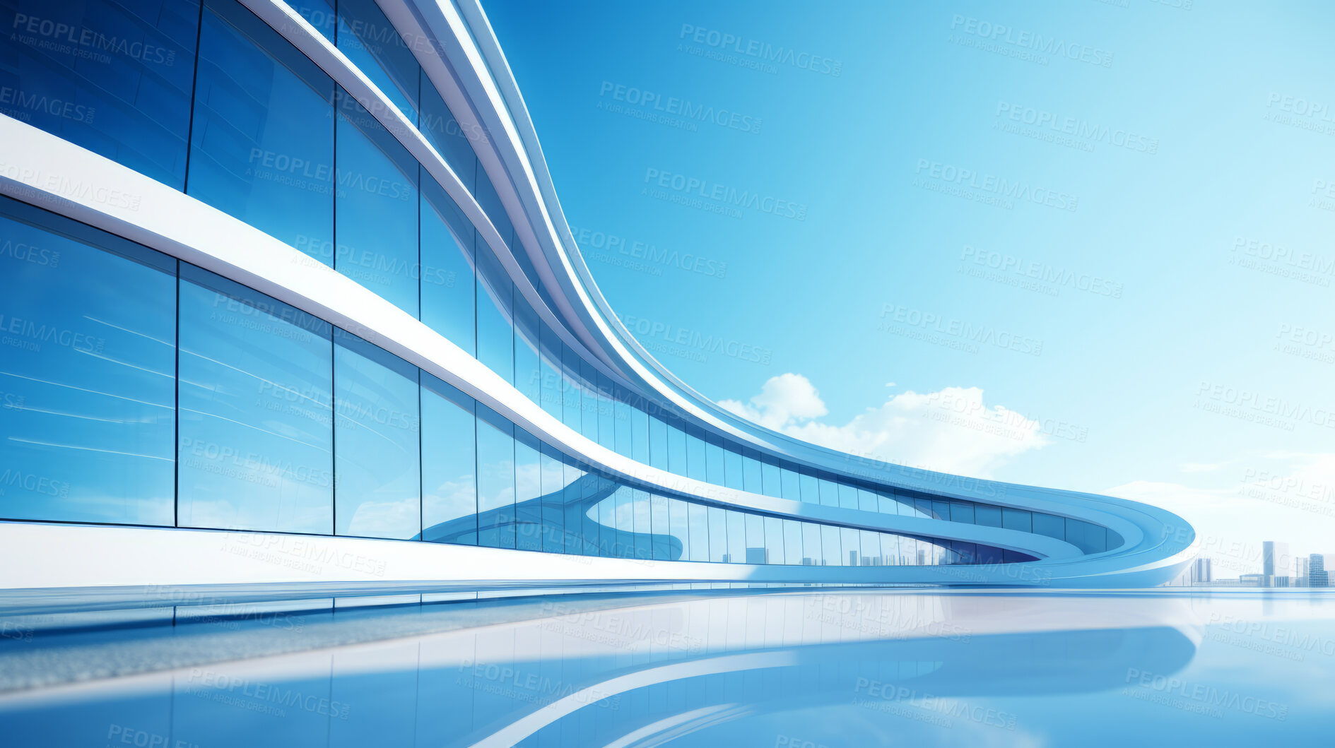 Buy stock photo Render of futuristic architecture design detail with blue sky in background