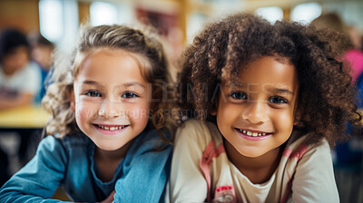 Buy stock photo Group of diverse kids in classroom. Positive happy education