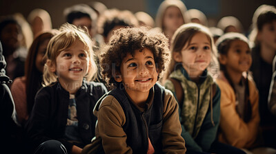 Group of diverse kids in classroom. Positive happy education