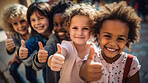 Group of kids showing thumbs up. Happy, healthy and positive children