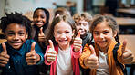 Group of kids showing thumbs up. Happy, healthy and positive children