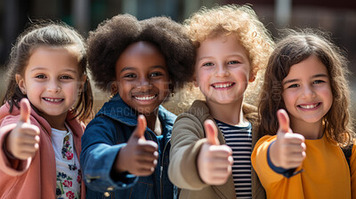 Group of kids showing thumbs up. Happy, healthy and positive children