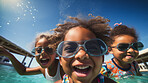 Group of diverse kids in swimming pool. Safe holiday fun activity