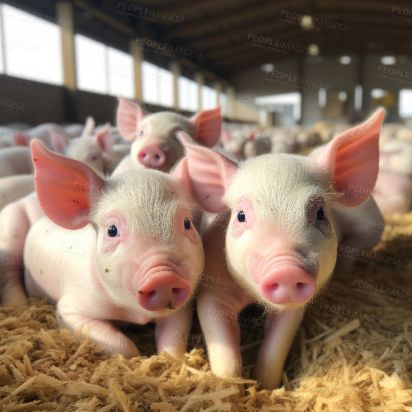 Buy stock photo Pig farming industry. Livestock pork breeding business.