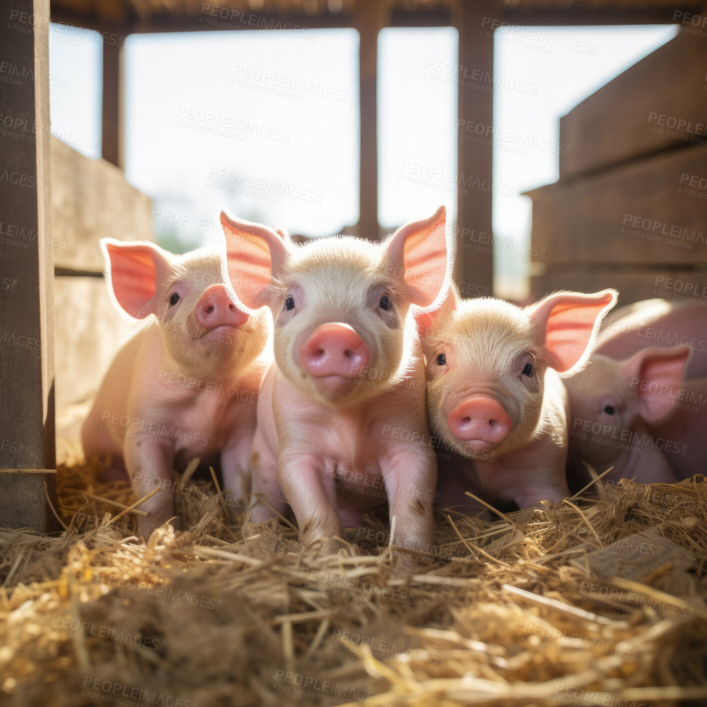 Buy stock photo Pig farming industry. Livestock pork breeding business.