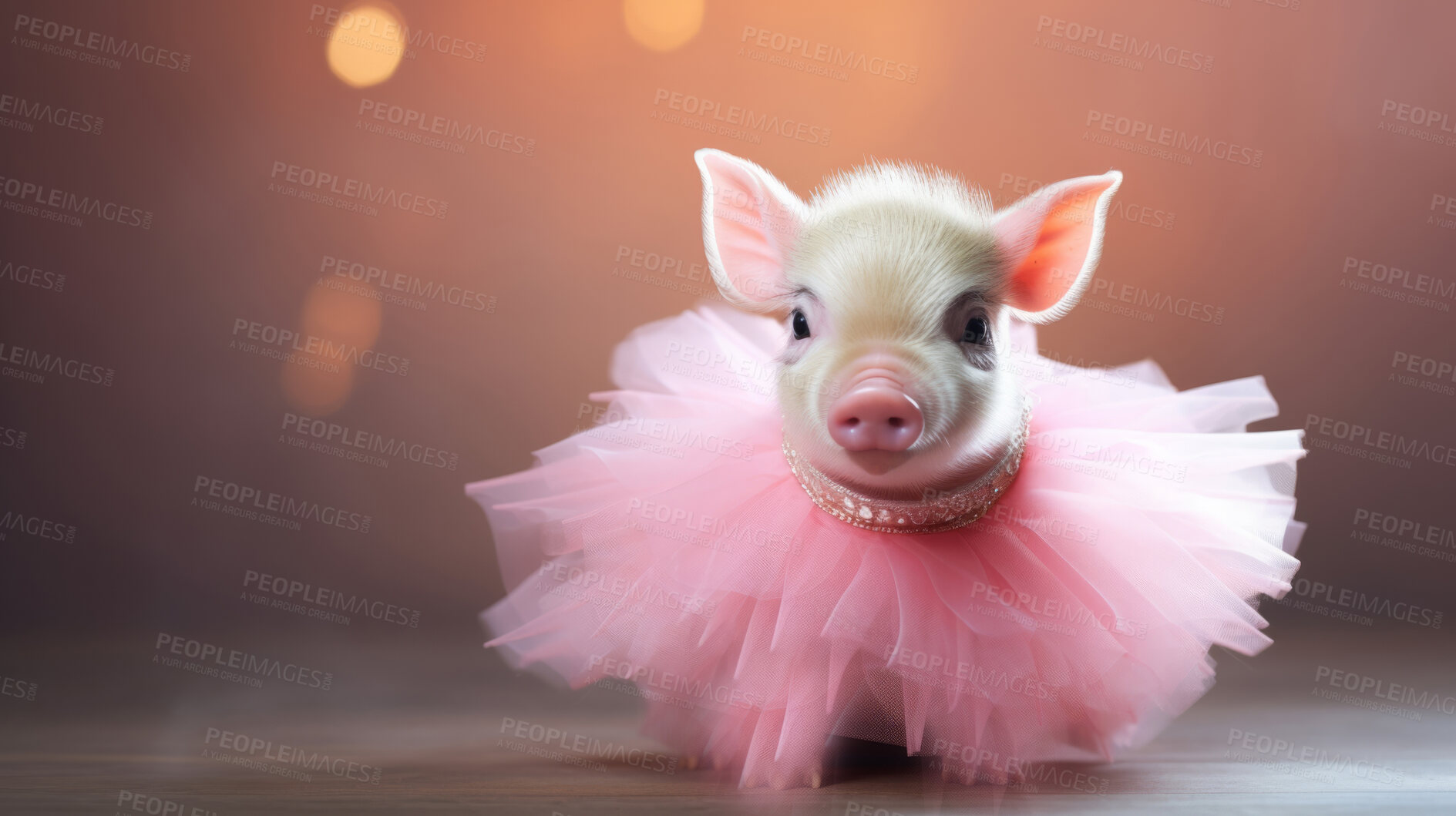 Buy stock photo Piglet in pink tutu dress. Cute pet in studio. Birthday gift idea
