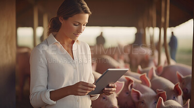 Farmer with pigs. Pig farming industry. Livestock pork breeding business.