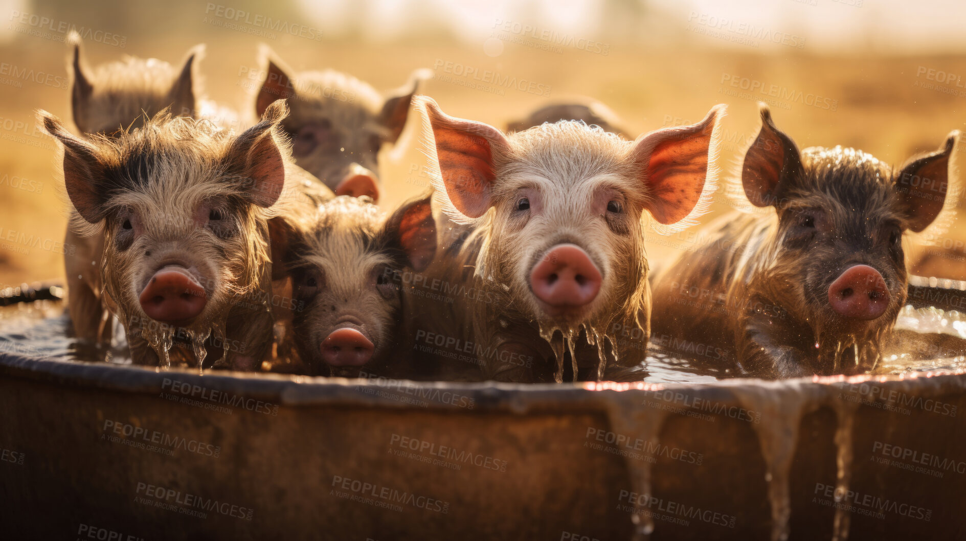 Buy stock photo Pig farming industry. Livestock pork breeding business.