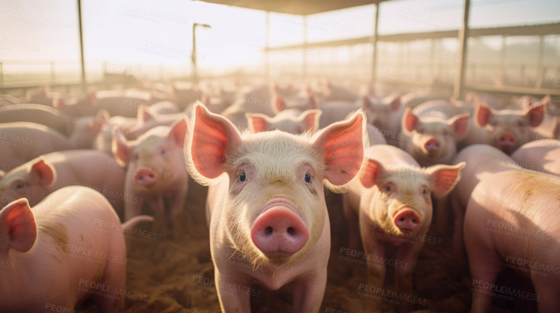 Buy stock photo Pig farming industry. Livestock pork breeding business.