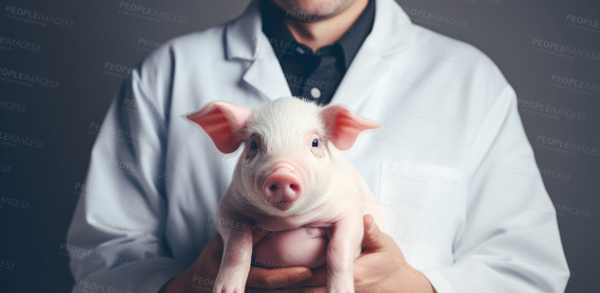 Buy stock photo Pig farming science industry. Livestock research and business.
