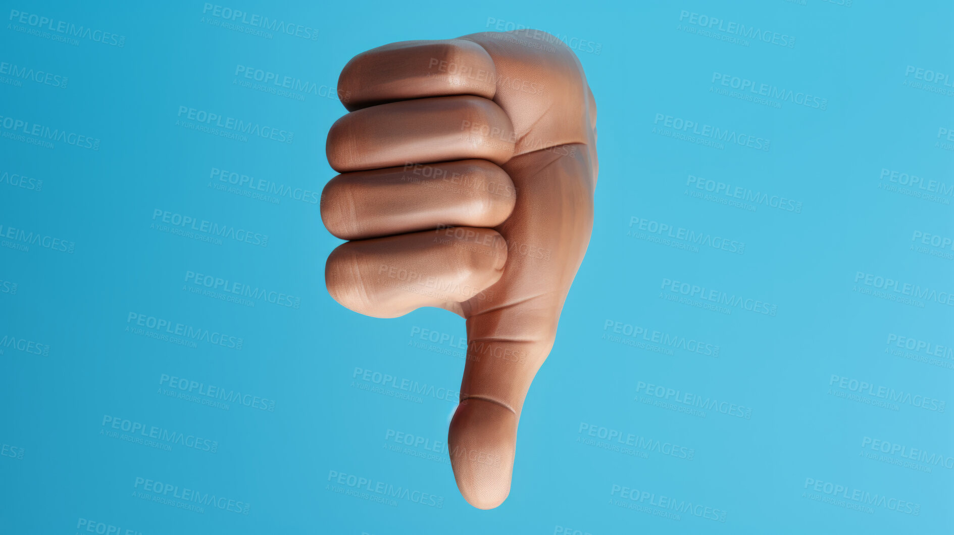 Buy stock photo 3D render of a thumbs down hand gesture to show disapproval or rejection