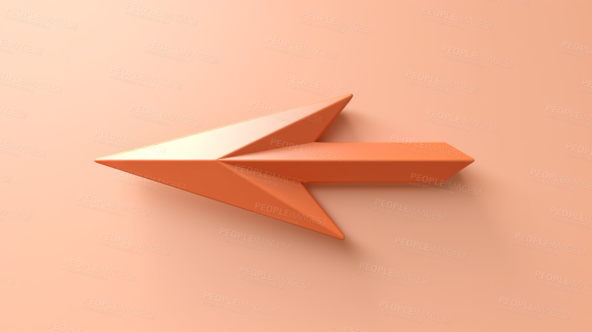 Buy stock photo 3D render of an arrow for location or direction or guide, against an orange background