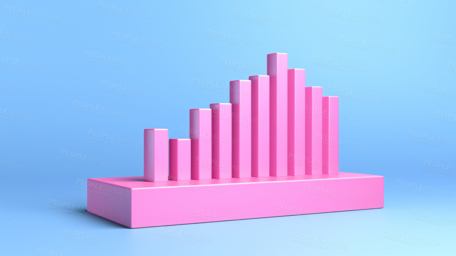 Buy stock photo 3D render of a bar graph for business seo research, analysis, forex trading and inflation