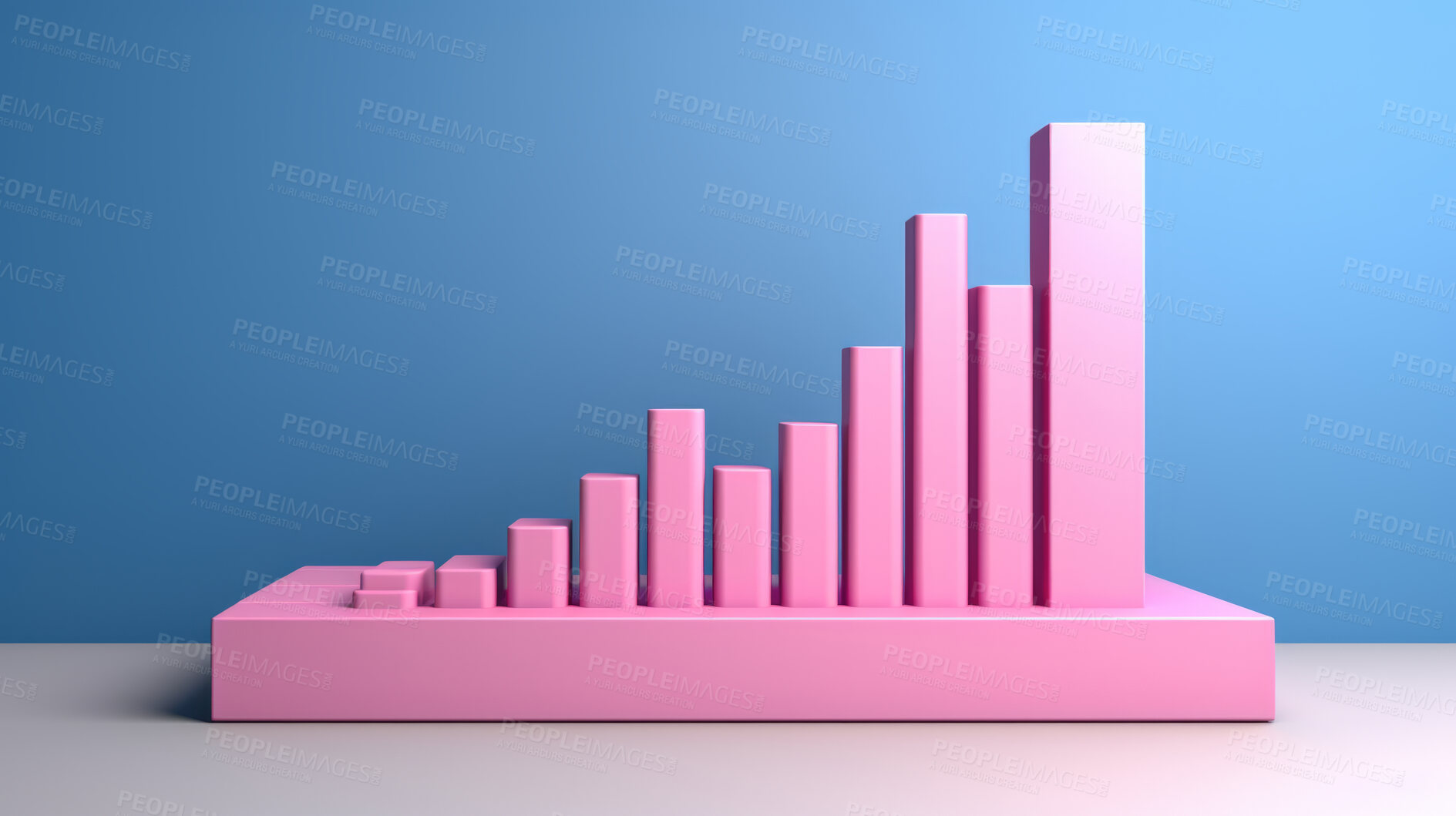 Buy stock photo 3D render of a bar graph for business seo research, analysis, forex trading and inflation