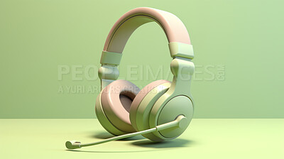 3D render of a green headset, for radio, music, live streaming and recording music